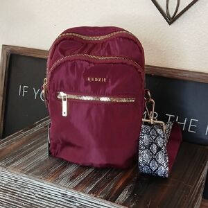 Kedsie Roundtrip Convertible Sling Bag Burgundy W/ Adjustable Snake Print Strap